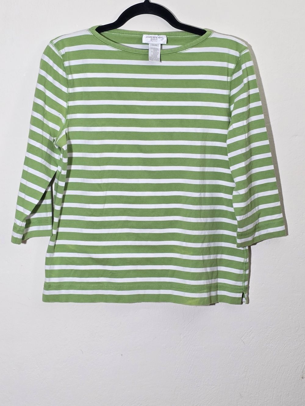 Jones New York Sport Petite Green and White Striped Top